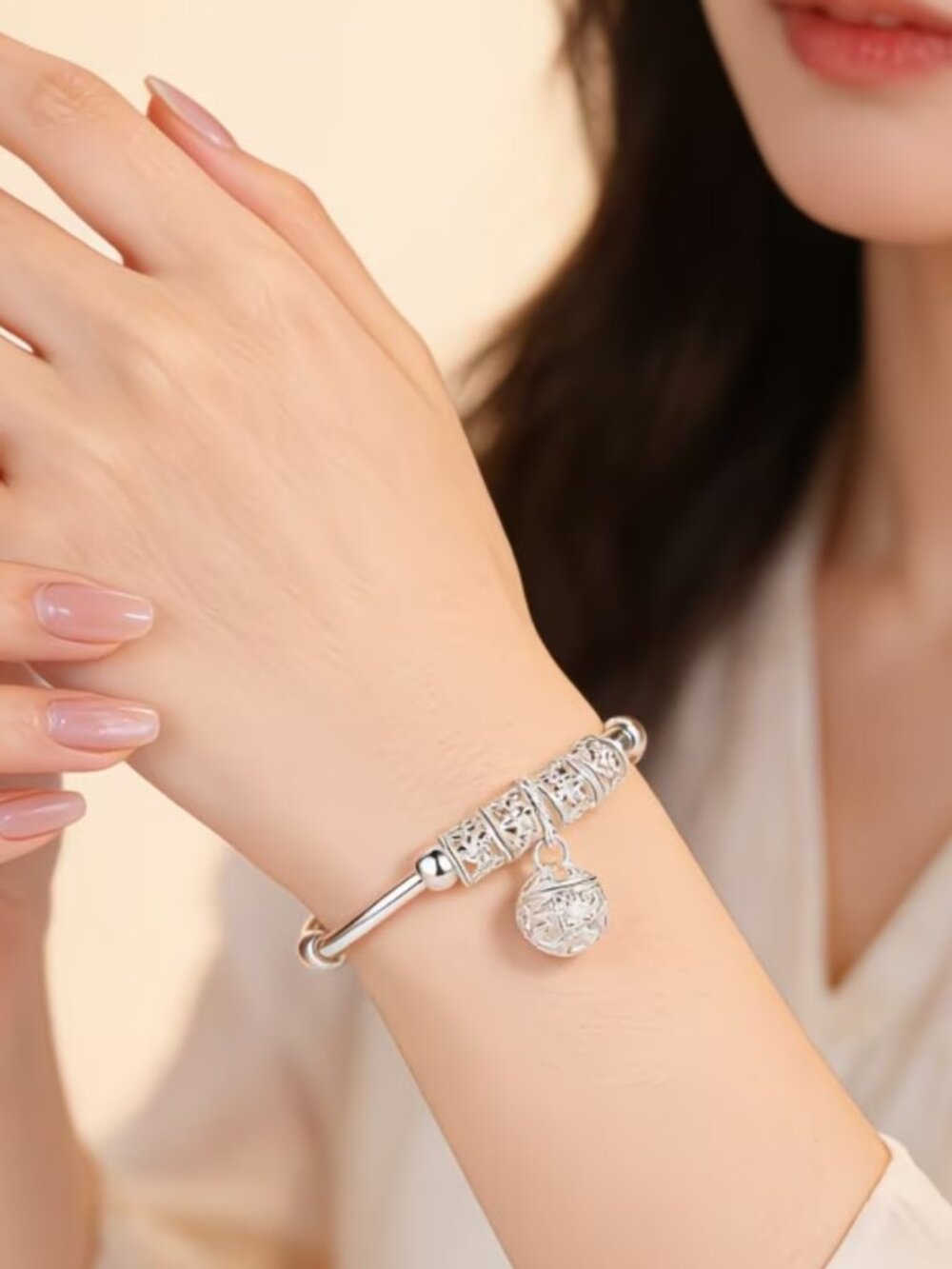 Stunning 925 Sterling Silver Lucky Bell Bangle - Bring On The Good Energy